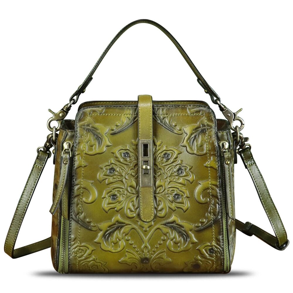 3694 Leather Purses and Handbags Retro Embossed Crossbody Shoulder Bag